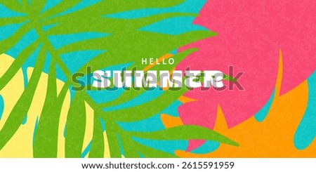 Bright summer background with tropical leaves. Rich colors, abstract style. Perfect for websites, banners, social networks and advertising materials.