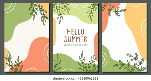 Bright summer backgrounds with plants. Templates for a screen with space for text. Vector illustration of the background.