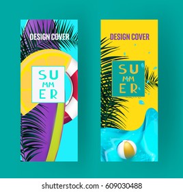 Bright summer banners with summer design elements. Vector illustration