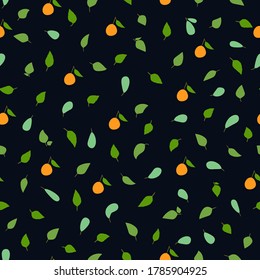 Patrón de bayas de verano brillante con hojas sobre un fondo azul oscuro. Textura vectorial sin inconvenientes. Diseño para tela, papel envolvente, postales, papel pintado, fondo.