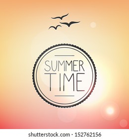 Bright summer card, beach and birds.