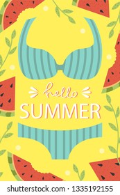 A bright summer card. Greeting card
. Beach party. Vector design concept for summer party.