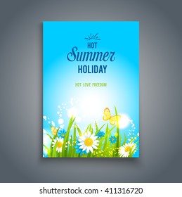 Bright summer card. Nature template for design banner,ticket, leaflet, card, poster and so on.
