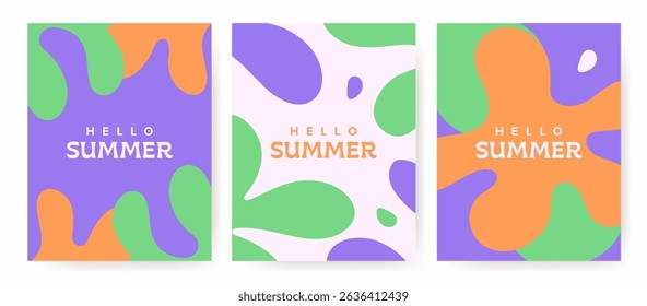 Bright summer card set with abstract shapes in a modern minimalist style. Ideal for celebrations, ads, branding, banners, covers, labels, posters, and sales promotions with a fresh, artistic vibe.