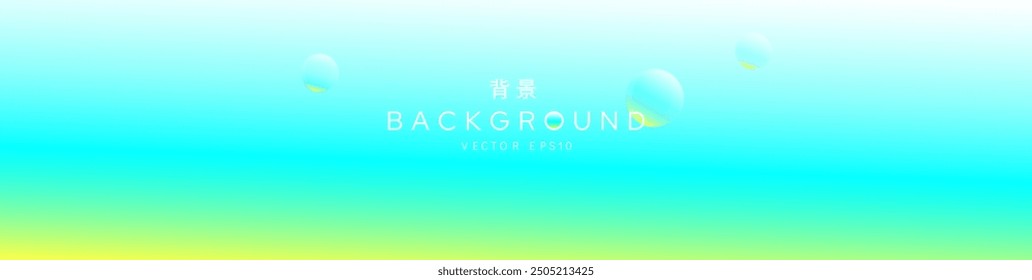 Bright summer color gradient background with light blue green and yellow, vector banner design, foreign text translation as background