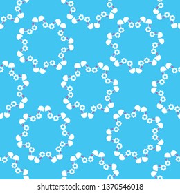 Bright summer daisy flower bloom seamless pattern. Stylized retro floral all over print. Pretty 1950s blue white feminine fashion style. Trendy scrapbook paper, wallpaper, garden stationery backdrop.