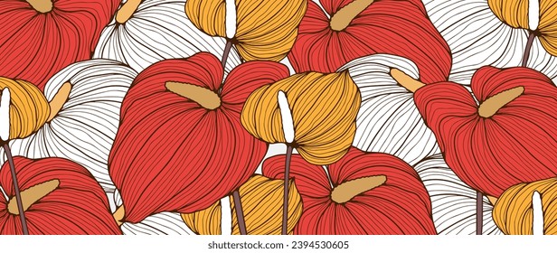 Bright summer floral background, poster, banner with yellow and red calla flowers.