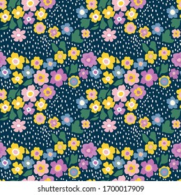 Bright summer floral vector repeat pattern with navy background.