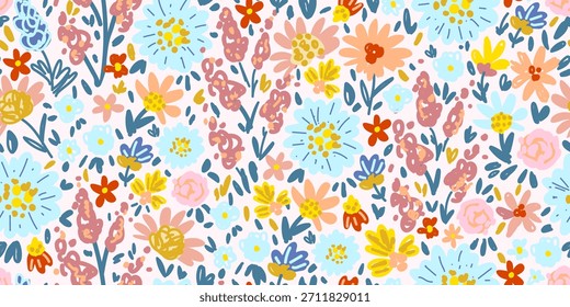 Bright summer floral vector seamless pattern. Colorful flowers on a light background. For fabric prints, textile products, and clothing.