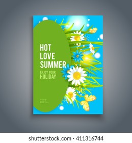 Bright summer flowers background. Nature template for design banner,ticket, leaflet, card,  poster and so on.