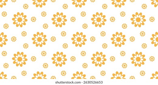 Bright summer flowers on white background seamless pattern. Simple floral print, vector graphic