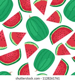 Bright summer fruits seamless illustration with watermelon. Cute vector background. Pattern for fabric, textile, postcards, decoration, design, poster, card, packaging, party