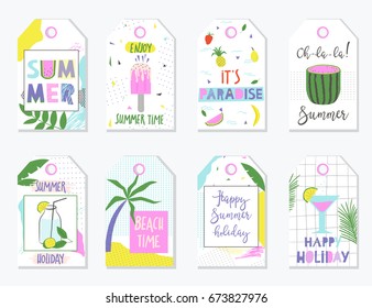 Bright summer gift tags and labels. Vector illustration. Use for tags, sale badges, greeting cards, etc