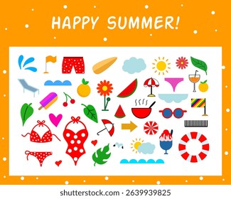 Bright Summer Icon Collection – Beach, Fruits, and Vacation Elements