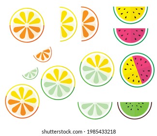 bright summer illustration consisting of halves of different fruits