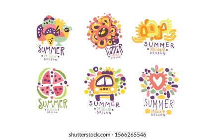Bright Summer Labels with Original Design Vector Set