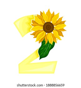 Número de verano brillante con iluminación del vector del girasol