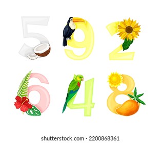 Bright Summer Numbers with Sunny Season Attributes Vector Set