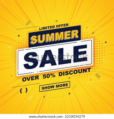 Bright summer orange colour explosion background with sale discount stickers. Halftone rectangle banners with sample limited offer text