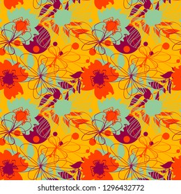 Bright summer pattern. Background with flowers, vector. Abstract spring and summer design