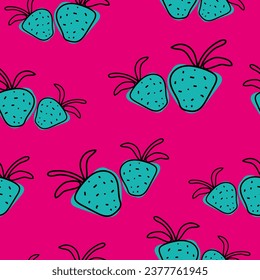 Bright summer pattern with berries on an acid pink background in vector