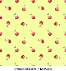 Bright summer pattern with cherries. Children's cherry pattern. Berries on a yellow-green background.