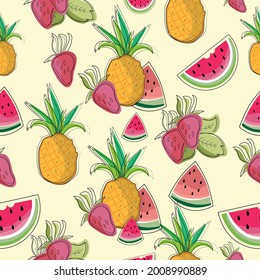 bright summer pattern with fruits on a light background 