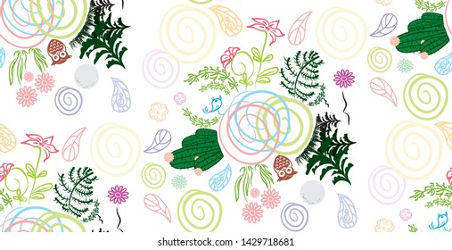 bright summer pattern with grass and birds