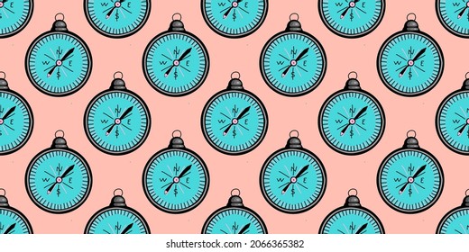 Bright summer pattern in pop art style. 60x pattern. Compass seamless ornament