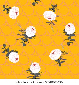 Bright summer pink Line hand drawn circle background with softy and blooming white flowers for fashion fabric and all prints on orange  color.