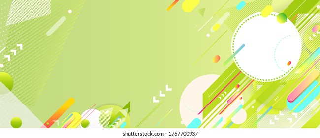 Bright summer playful asymmetric cheerful green background juicy colors orange with geometric elements, lines and dots. Stock Vector Colorful Combinations