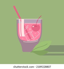 Un cartel de verano brillante anuncia una bebida refrescante. Zumo de frutas y bayas en un vaso con paja.