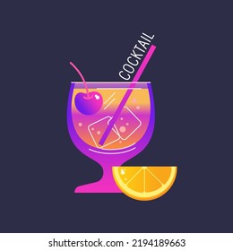 Un cartel de verano brillante anuncia una bebida refrescante. Jugo en un vaso con paja.