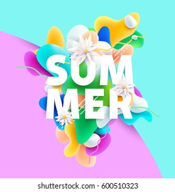 Bright summer poster with inscription and flowers