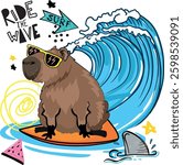 bright summer print with capybara. Typography slogan  for t-shirts.  for greeting card, t shirt printing and embroidery, Graphic tee and printed tee. Girlish print