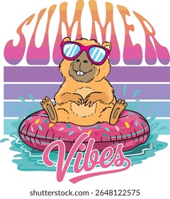 impressão brilhante de verão com capybara. Slogan de tipografia para t-shirts. para cartão de saudação, t-shirt impressão e bordado, T-graphic tee e tee impresso. Impressão em menina