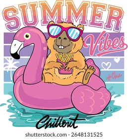 impressão brilhante de verão com capybara. Slogan de tipografia para t-shirts. para cartão de saudação, t-shirt impressão e bordado, T-graphic tee e tee impresso. Impressão em menina