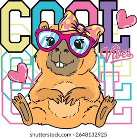 bright summer print with capybara. Typography slogan  for t-shirts.  for greeting card, t shirt printing and embroidery, Graphic tee and printed tee. Girlish print