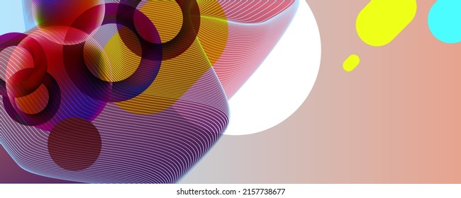 Bright summer Retro futuristic neon abstraction background. Graphic elements different colors line shapes and round shapes data style