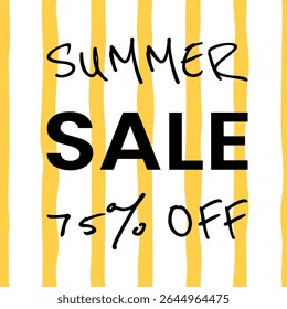 Brillante Vector de venta de verano con 75 OFF texto y línea de limón. Perfecto para promociones de temporada, Anuncios y anuncios minoristas.