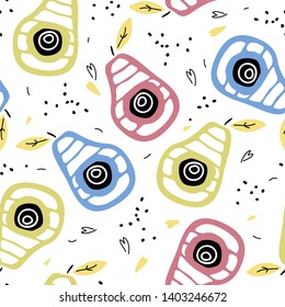 Bright summer seamless pattern with colored avocado slices. Design elements for banners, cards,  textiles in doodle style. Healthy, Organic Vegetarian Theme. Vector.