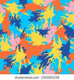 Bright summer seamless pattern with grunge brush splash. Hand drawn texture. Background, textile, backdrop, wrapper, fabric.