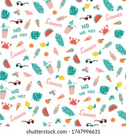Bright summer seamless pattern with summer holiday attributes.