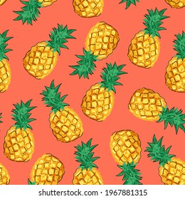 Bright summer seamless pattern with the image of pineapples. Design for paper, textiles and decor.
