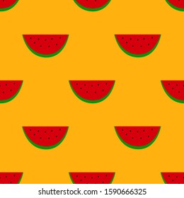 Bright summer seamless pattern with watermelon on yellow background. Cute design for wrapping paper, fabric, textile, greeting card