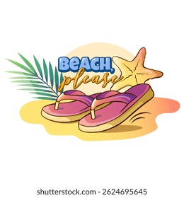 bright summer sticker with beach elements and marine themes, hand drawn,