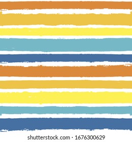 Bright summer stripe pattern, colorful stripes seamless background, Hand drawn brush strokes. vector grunge texture stripes, watercolor paintbrush line beach backdrop