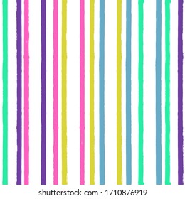 Bright summer stripe pattern, colorful stripes seamless background, Hand drawn brush strokes. vector grunge texture stripes, watercolor paintbrush line beach backdrop