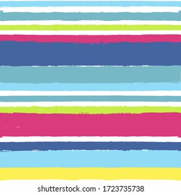 Bright summer stripe pattern, colorful stripes seamless background, Hand drawn brush strokes. vector grunge texture stripes, watercolor paintbrush line beach backdrop