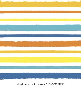 Bright summer stripe pattern, colorful stripes seamless background, Hand drawn brush strokes. vector grunge texture stripes, watercolor paintbrush line beach backdrop